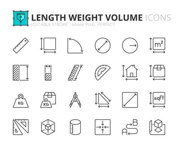 Line Icons Length Weight Volume Contains Icons Ruler Square Triangle — Stock Vector