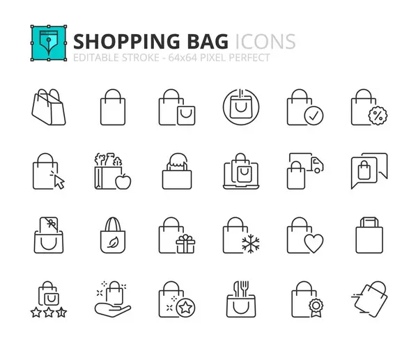 关于购物袋的线图标 包含礼物 快速购物 送货和购物检查等图标 可编辑的中风 矢量256X256像素完美 免版税图库矢量图片