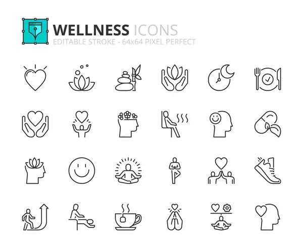 Line Iconen Wellness Bevat Iconen Als Ontspanning Spiritualiteit Meditatie Gezonde Stockillustratie