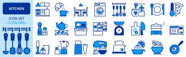 Mutfak hakkında iki renkli ikonlar. Düzenlenebilir vuruş.