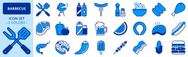 Yiyecek ve içecekle ilgili iki renkli ikonlar. Barbekü. Düzenlenebilir vuruş.
