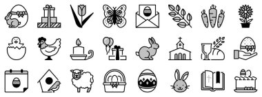 Paskalya hakkında iki tonda ikonlar. Düzenlenebilir vuruş. 