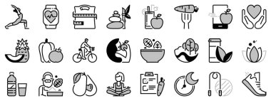 Sağlıklı yaşam tarzıyla ilgili iki tonda ikonlar. Düzenlenebilir vuruş.