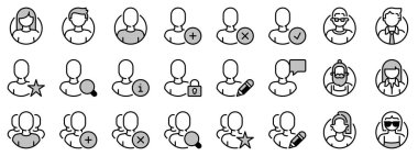 Kullanıcı arayüzü ve avatarlar hakkında iki tonda simgeler. Düzenlenebilir felç. Vektör - 256x256 piksel mükemmel.