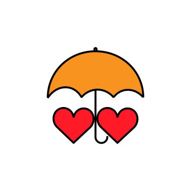 Şemsiye, şemsiye çizgisi simgesi. Sevgililer Günü illüstrasyon simgeleri. İşaretler, semboller beyaz arkaplan renkli simge üzerinde ağ, logo, mobil uygulama, UI, UX için kullanılabilir