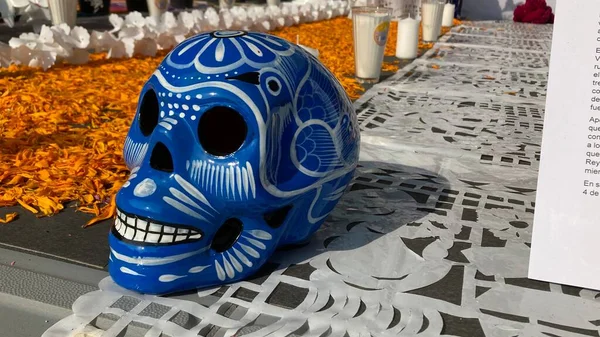 Blauwe Dag Van Doodskop Mexico Traditie Dia Muertos — Stockfoto