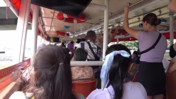 Bangkok Thailand November 2022 Passenger Boat Chao Phraya River Many — Video Stock