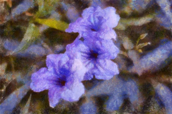purple trumpet flower Illustrations in chalk crayon colored pencils impressionist style paintings.