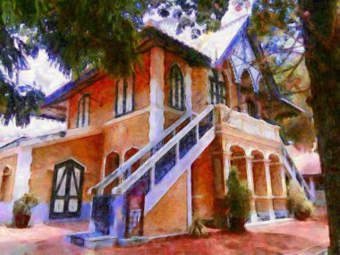 Antik binalar Avrupa mimarisi Gotik stil Tebeşir Boya Resimleri resim sanatında izlenimcilik yaratıyor.