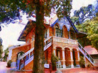 Antik binalar Avrupa mimarisi Gotik stil Tebeşir Boya Resimleri resim sanatında izlenimcilik yaratıyor.