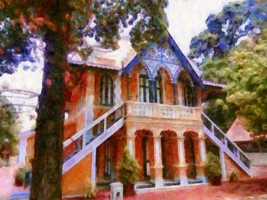 Antik binalar Avrupa mimarisi Gotik stil Tebeşir Boya Resimleri resim sanatında izlenimcilik yaratıyor.