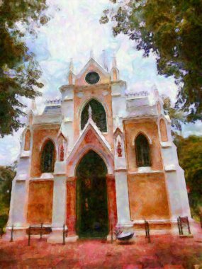 Antik binalar Avrupa mimarisi Gotik stil Tebeşir Boya Resimleri resim sanatında izlenimcilik yaratıyor.