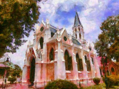 Antik binalar Avrupa mimarisi Gotik stil Tebeşir Boya Resimleri resim sanatında izlenimcilik yaratıyor.