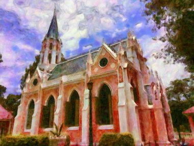 Antik binalar Avrupa mimarisi Gotik stil Tebeşir Boya Resimleri resim sanatında izlenimcilik yaratıyor.