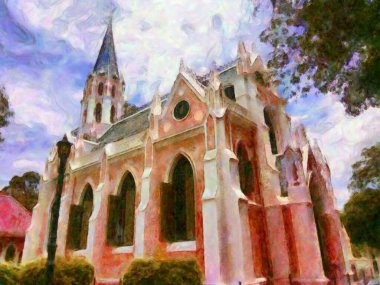 Antik binalar Avrupa mimarisi Gotik stil Tebeşir Boya Resimleri resim sanatında izlenimcilik yaratıyor.