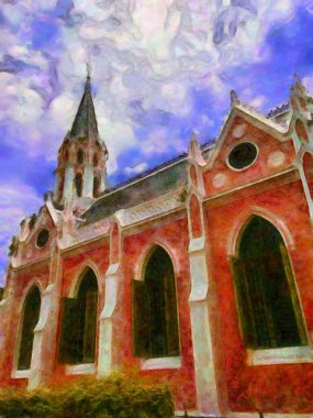 Antik binalar Avrupa mimarisi Gotik stil Tebeşir Boya Resimleri resim sanatında izlenimcilik yaratıyor.