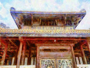 Eski Çin binaları tebeşir boyaları resim sanatında izlenimcilik yaratıyor..