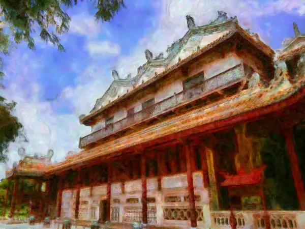 Eski Çin binaları tebeşir boyaları resim sanatında izlenimcilik yaratıyor..