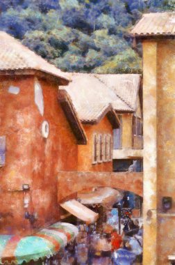 İtalyan mimari binalarının manzarası Toskana mimarisi tebeşir resimleri resim sanatında izlenimcilik yaratıyor.