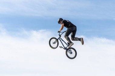Munich, Germany - Aug 11, 2022: Riders compete at the BMX Freestyle European Championsships at Olympiapark in Munich, Germany. Men's qualifiacation