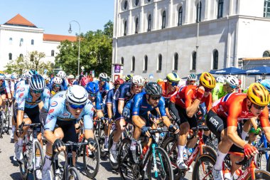 Munich, Germany - Aug 14, 2022: Competitors at the European Championships 2022. Mens Cycling Road Race in Munich, Germany