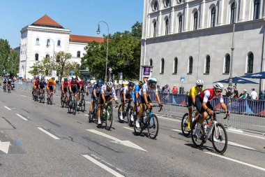 Munich, Germany - Aug 14, 2022: Competitors at the European Championships 2022. Mens Cycling Road Race in Munich, Germany