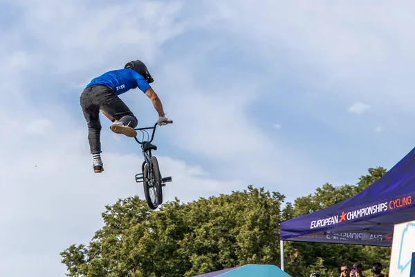 stock image Munich, Germany - Aug 11, 2022: Riders compete at the BMX Freestyle European Championsships at Olympiapark in Munich, Germany. Men's qualifiacation