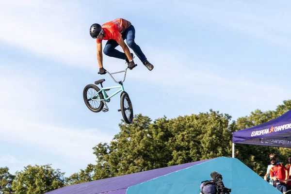 stock image Munich, Germany - Aug 11, 2022: Riders compete at the BMX Freestyle European Championsships at Olympiapark in Munich, Germany. Men's qualifiacation