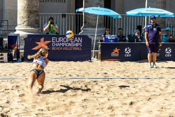 Munich, Germany - Aug 17, 2022: Women's European Beach Volleyball Championships 2022. Spain vs Switzerland