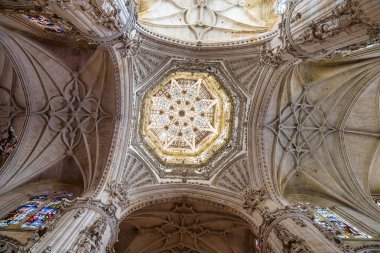 Interior of the Burgos Cathedral in Castilla y Leon, Spain. Unesco World Heritage Site. Erected on top a Romanesque temple, the cathedral was built following a Norman French Gothic model.
