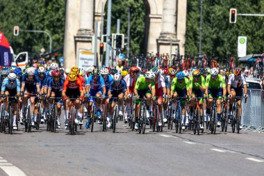Munich, Germany - Aug 14, 2022: Competitors at the European Championships 2022. Mens Cycling Road Race in Munich, Germany