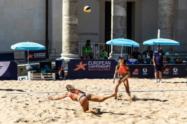 Munich, Germany - Aug 17, 2022: Women's European Beach Volleyball Championships 2022. Spain vs Switzerland