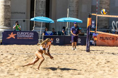 Munich, Germany - Aug 17, 2022: Women's European Beach Volleyball Championships 2022. Spain vs Switzerland