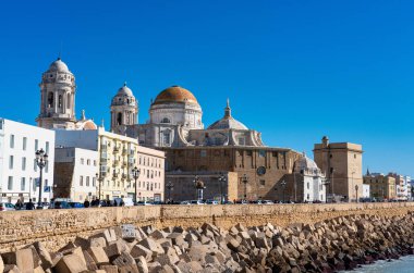 Cadiz, İspanya - 16 Kasım 2022: İspanya 'daki Cadiz, Endülüs' te Yeni Katedral veya Santa Cruz Katedrali
