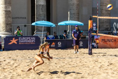 Munich, Germany - Aug 17, 2022: Women's European Beach Volleyball Championships 2022. Spain vs Switzerland
