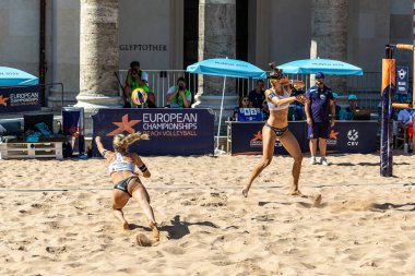 Munich, Germany - Aug 17, 2022: Women's European Beach Volleyball Championships 2022. Spain vs Switzerland