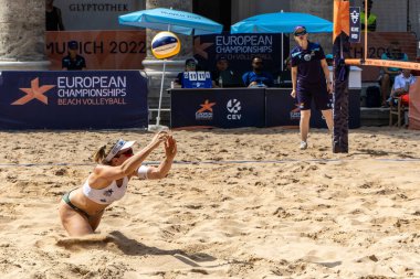 Munich, Germany - Aug 18, 2022: Women's European Beach Volleyball Championships 2022. Denmark vs Austria