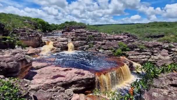 Canyons Way Buracao Waterfall Ibicoara Chapada Diamantina Bahia Brazil Latin — Stockvideo