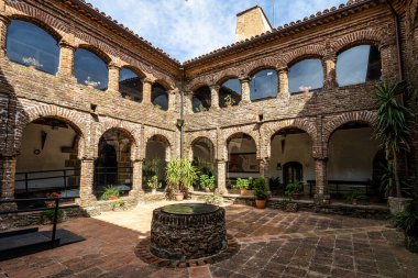 Tentudia, Spain - Oct 05, 2022: Inside Monastery of Tentudia in Calera de Leon, founded at 13th century. Badajoz province, Extremadura, Spain