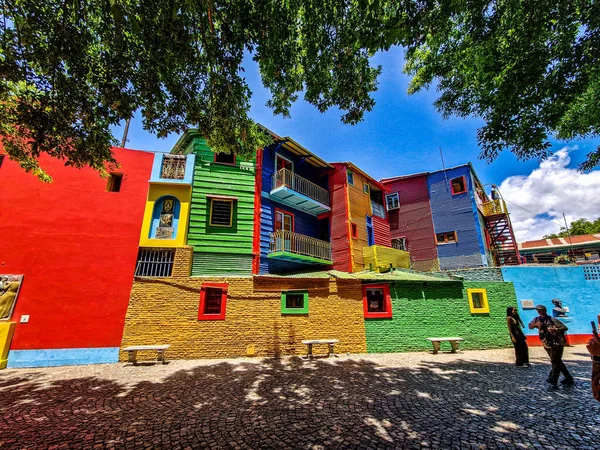 Edifícios Coloridos Rua Caminito Bairro Boca Buenos Aires Argentina Era — Fotografia de Stock