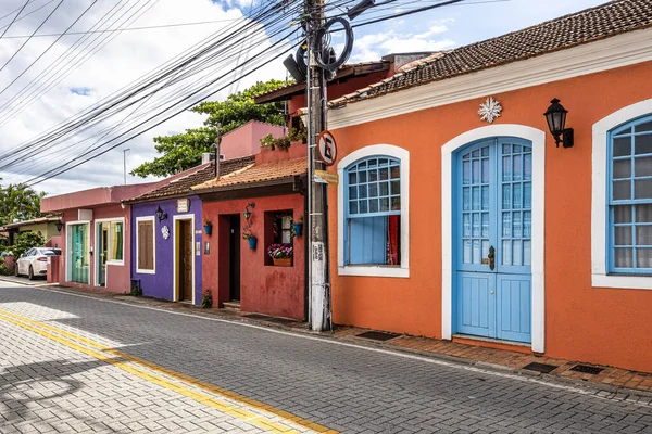 Antiguas Casas Coloridas Arquitectura Colonial Portuguesa Ribeirao Ilha Florianopolis Santa — Foto de Stock