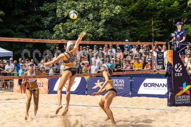 Munich, Germany - Aug 17, 2022: Women's European Beach Volleyball Championships 2022. Germany vs Slovenia