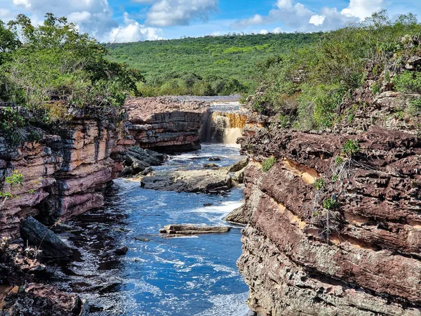 Canyons Way Buracao Waterfall Ibicoara Chapada Diamantina Bahia Brazil Latin — Foto de Stock