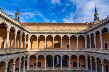 Toledo, Spain - Dec 01, 2022: Alcazar of Toledo, a stone fortification located in the highest part of Toledo, Spain.