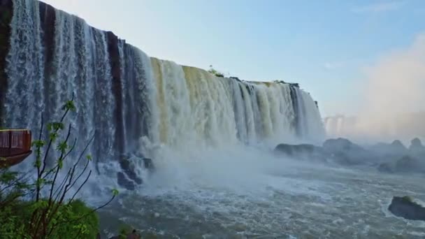 Devil Throat Iguazu Falls One World Great Natural Wonders Border — Stock Video