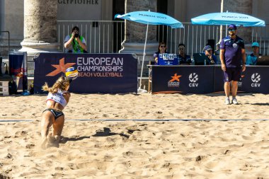 Munich, Germany - Aug 17, 2022: Women's European Beach Volleyball Championships 2022. Spain vs Switzerland