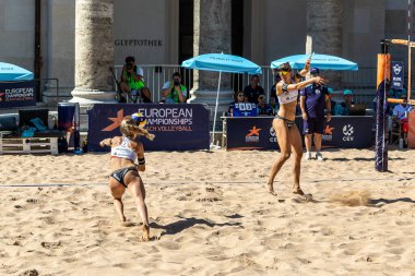 Munich, Germany - Aug 17, 2022: Women's European Beach Volleyball Championships 2022. Spain vs Switzerland