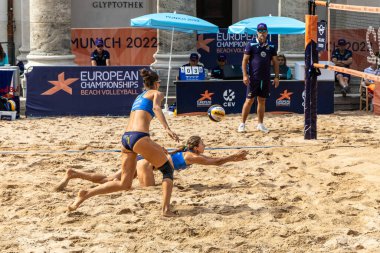 Munich, Germany - Aug 18, 2022: Women's European Beach Volleyball Championships 2022. Slovenia vs Ukraine