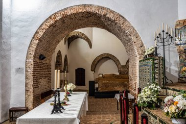 Tentudia, Spain - Oct 05, 2022: Inside Monastery of Tentudia in Calera de Leon, founded at 13th century. Badajoz province, Extremadura, Spain