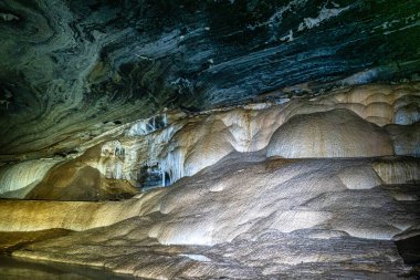 Limestone cave of stalactite and stalagmite formations, the Gruta da Lapa Doce Cave, tourist attraction of Chapada Diamantina in Bahia, Brazil.